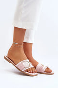 Sandales plates femme style décontracté élégant motifs roses pâles dorés tissu cuir artificiel semelle plate été