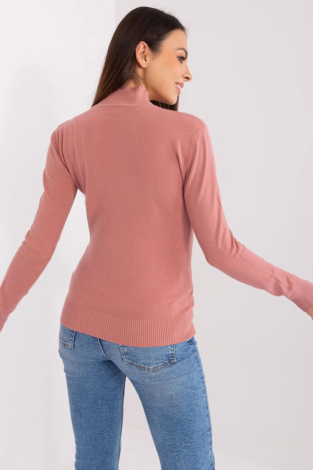 Pull roulé pour femme en viscose nylon polyester col roulé manches longues style casual chic rose doux coupe près du corps
