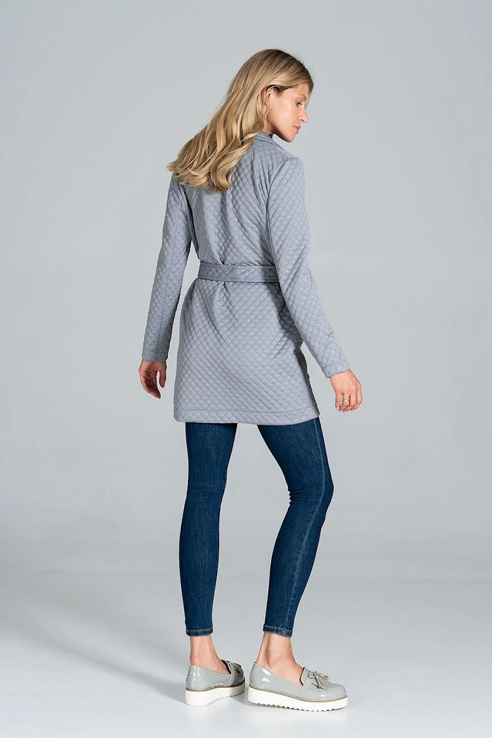 Veste matelassée marron losange ceinture poches avant style décontracté moderne femme hiver chaud