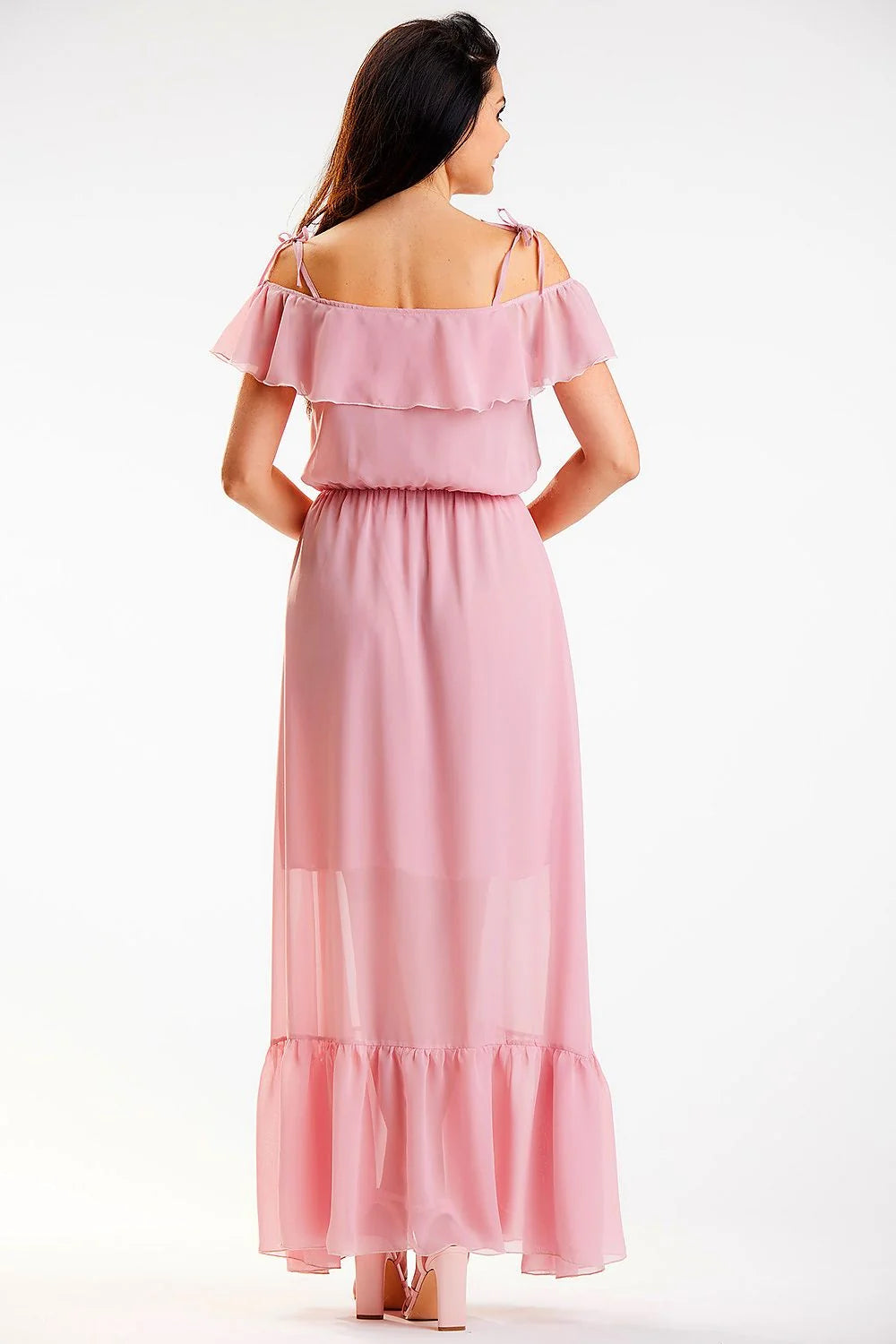 Robe de jour awama longue en mousseline manches épaules dénudées volants taille élastique femme