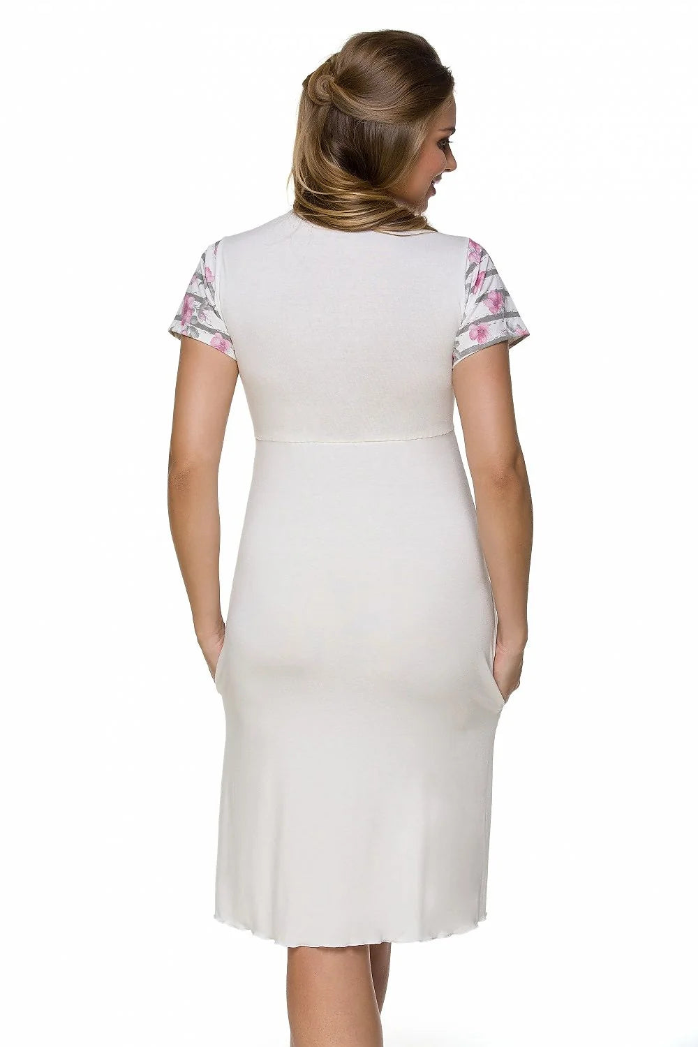 Nuisette maternité coton imprimé floral manches courtes élégante confortable grossesse allaitement poches pratiques femmes