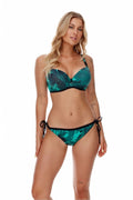 Bikini femme tropical à motifs feuilles vert turquoise tailles S M L balconnet rembourré bretelles ajustables culotte échancrée plage piscine