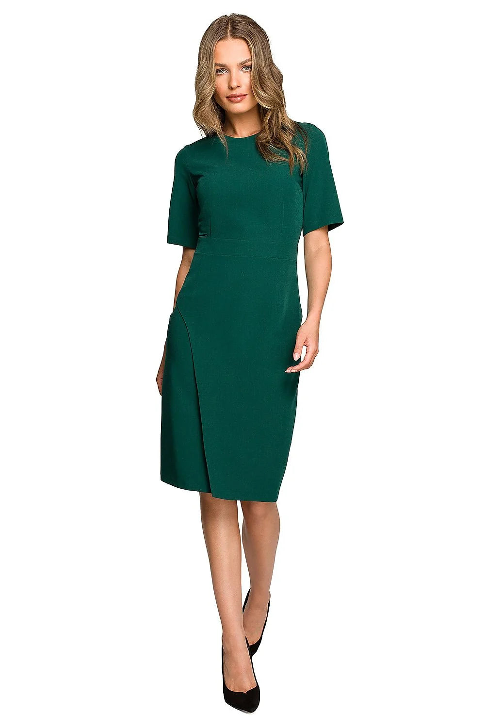 Robe élégante pour femme coupe droite manches moyennes découpe asymétrique vert émeraude occasionnels diverses