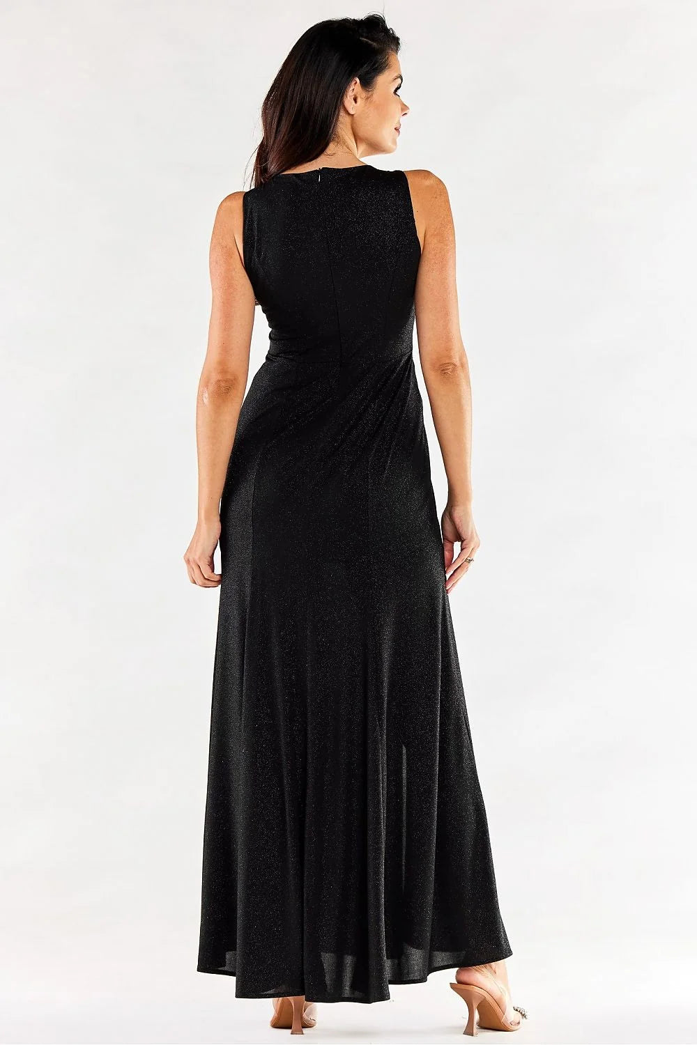 Robe longue élégante sans manches fentes avant couleur rouge vif matière élasthanne polyester femme