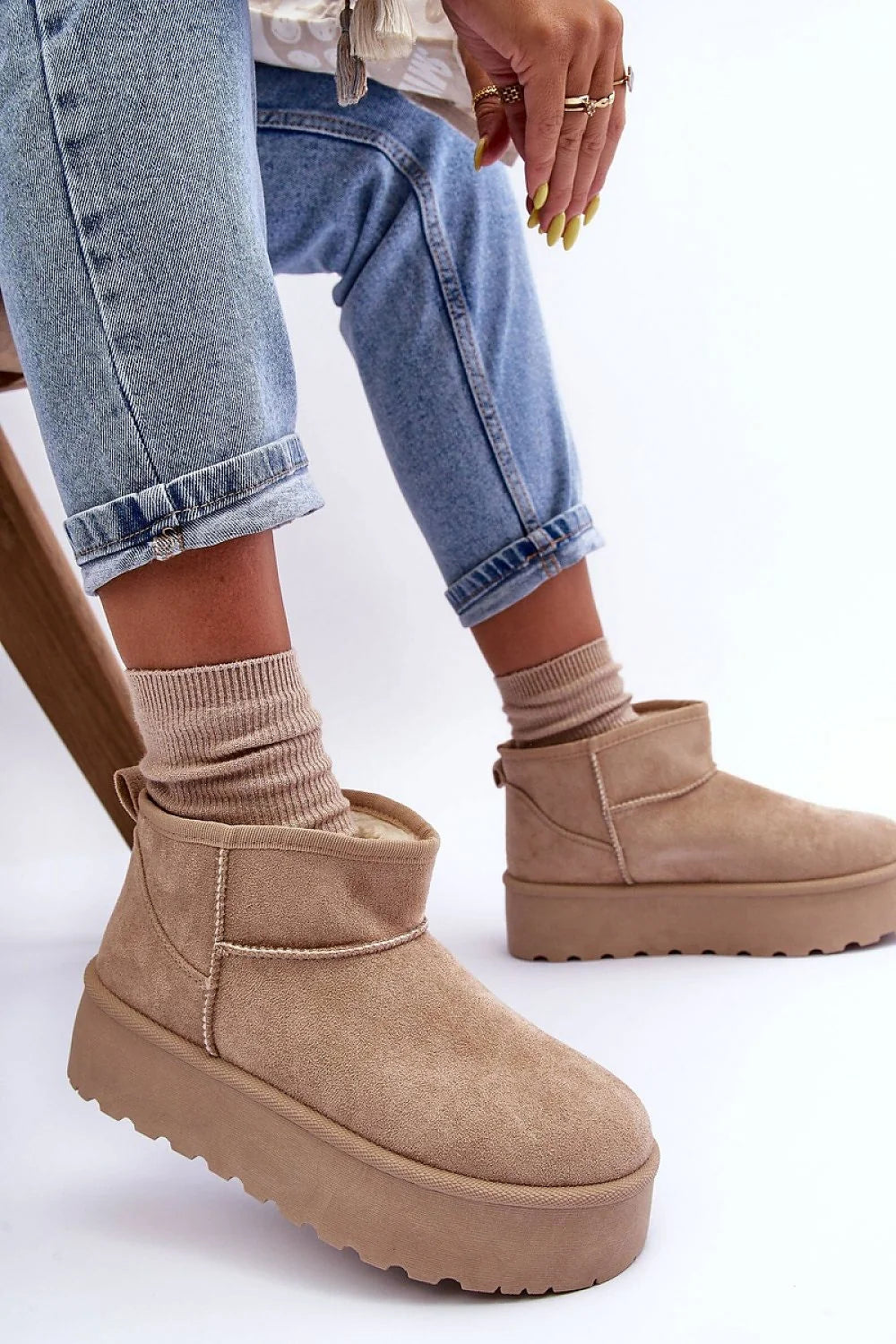 Bottes de neige pour femmes style décontracté moderne cuir suédé fourrure écologique hauteur 9 cm plateforme 5 cm tailles 36-39 occasions multiples