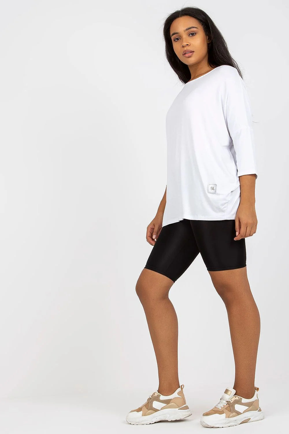 chemisier femme grande taille manches trois quarts encolure bateau coupe loose coton elasthanne noir confortable élégant respirant doux stretch résistant