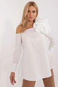 Chemisier Lakerta élégant asymétrique fleurs en tissu coton femme occasion formelle manches longues encolure bateau