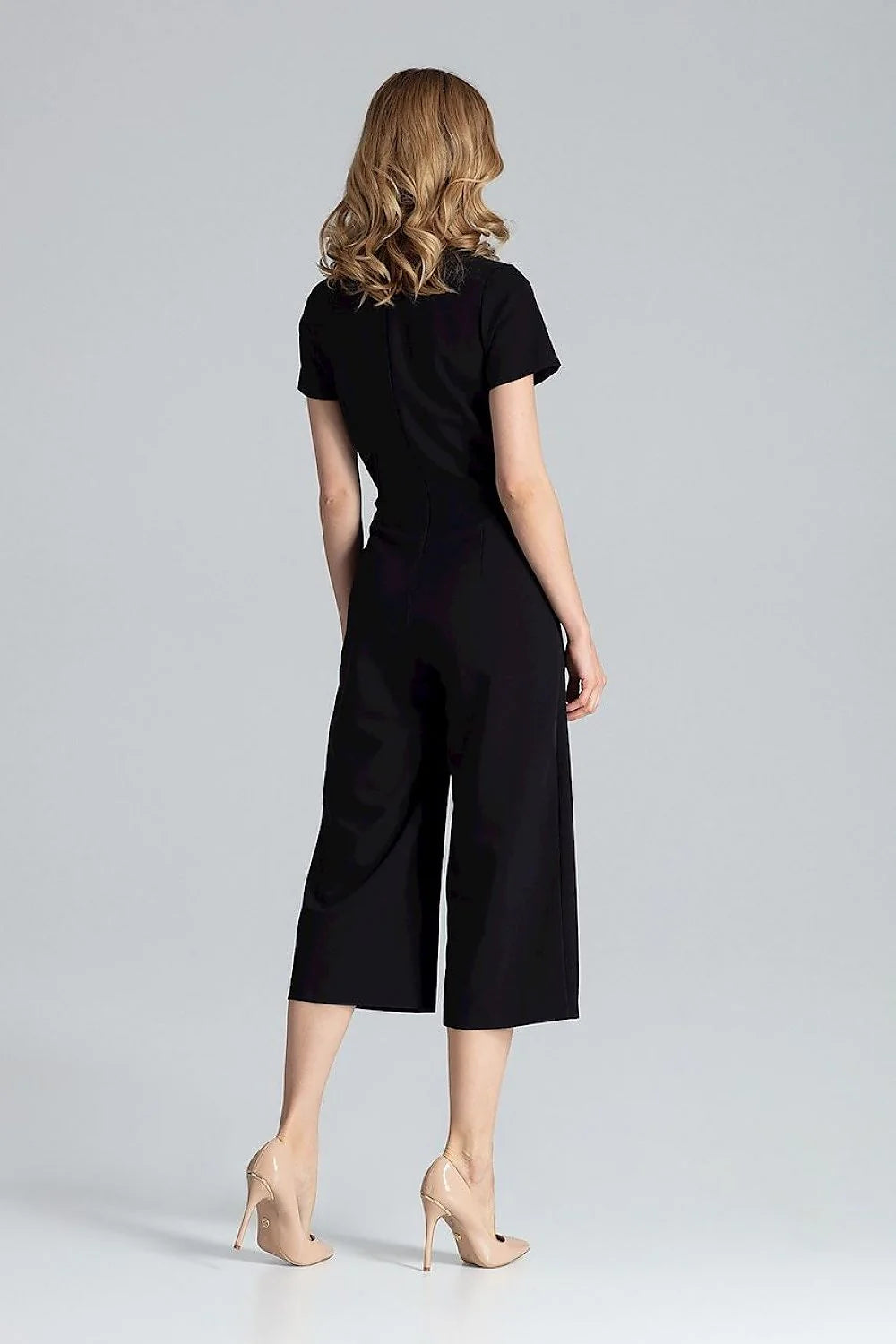 Figl combinaison corail vif cachecoeur manches courtes taille cintrée pinces soignées tissu fluide structuré polyester viscose poches latérales fermeture glissière