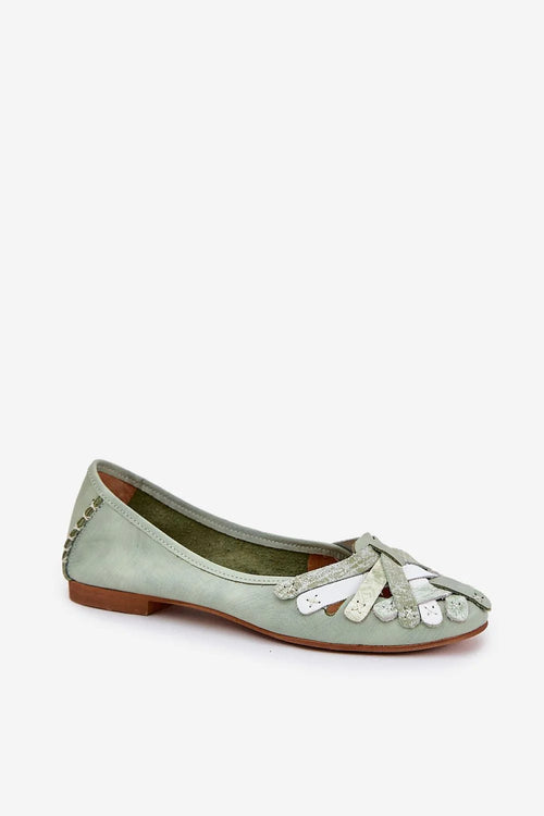 Ballerines élégantes pour femme style printemps été cuir vert menthe tissu bandes talon 1cm occasion quotidienne sortie