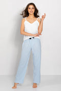 Pyjama pour femmes Momenti Per Me en polyester 100 % style décontracté chic avec col V et rayures verticales