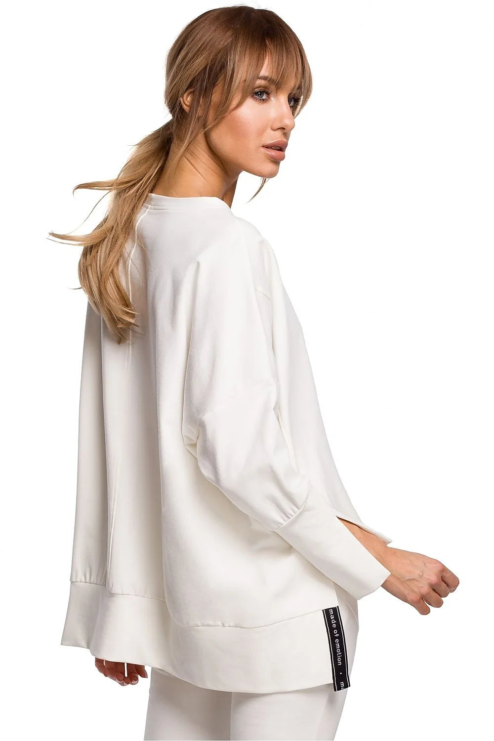 Sweatshirt ample coton noir moderne confortable manches longues fentes poignets pour femme décontractée élégante