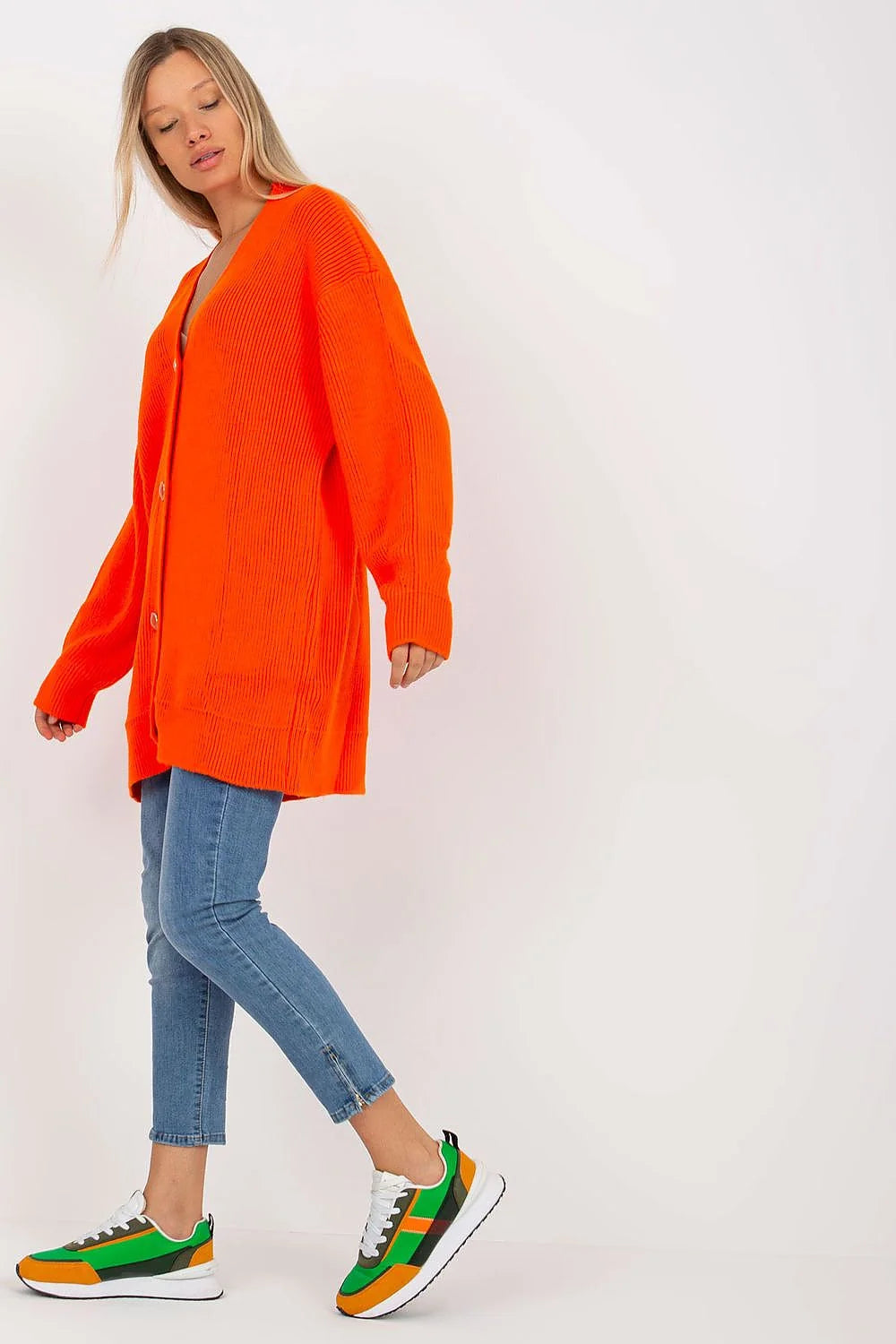 Cardigan longue pour femme en acrylique style minimaliste couleur ivoire fermeture à boutons manches longues coupe oversized