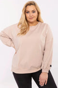 sweatshirt femme grande taille oversize col rond manches longues épaules tombantes fentes latérales beige molleton doux coton extensible