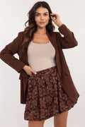 Jupe courte Italy Moda imprimé floral marron tissu léger taille élastiquée blazer assorti décontracté féminin