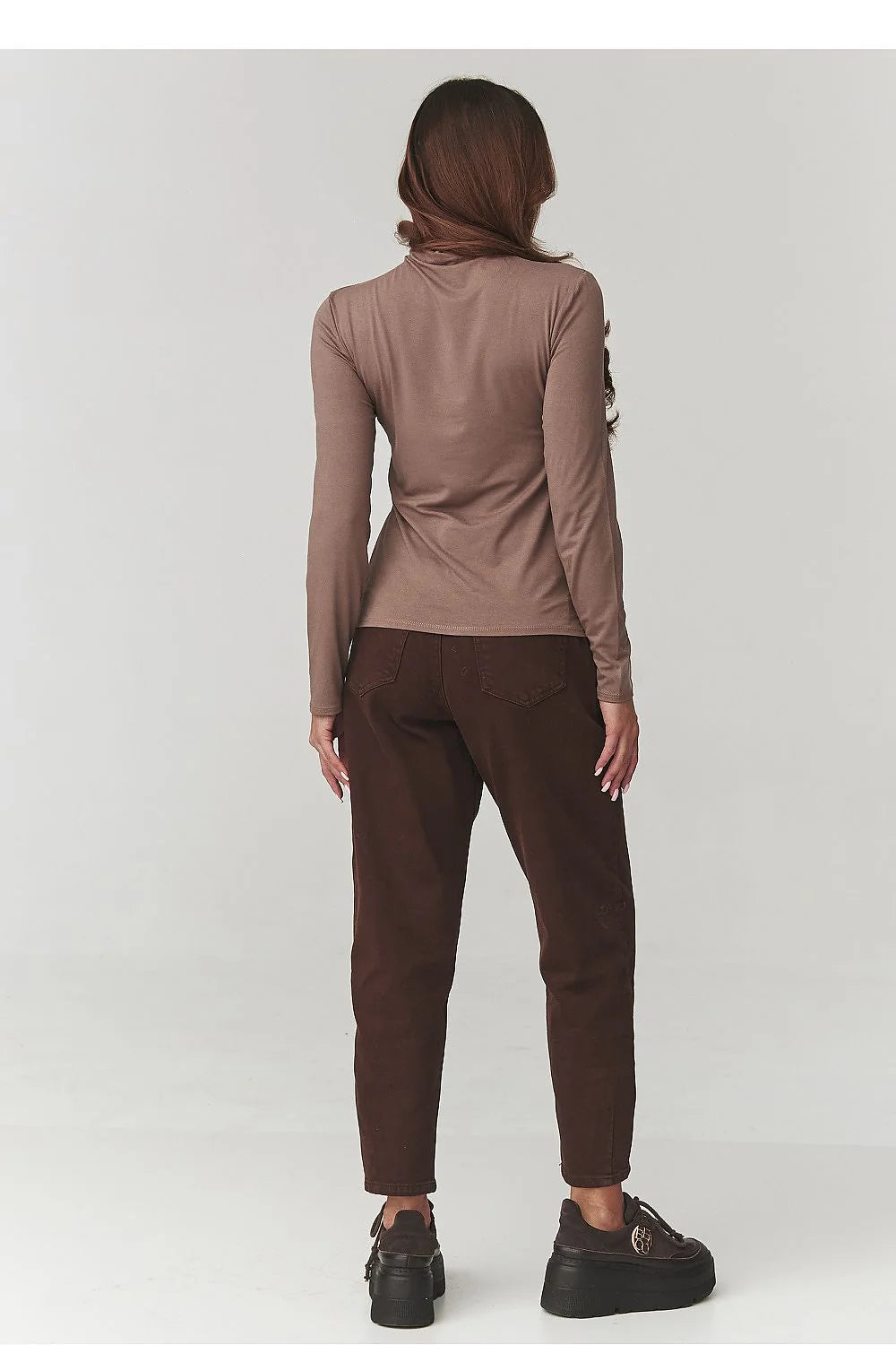 chemisier femme col roulé manches longues slim ajusté extensible doux jersey minimaliste coutures discrètes taille unique italien basique