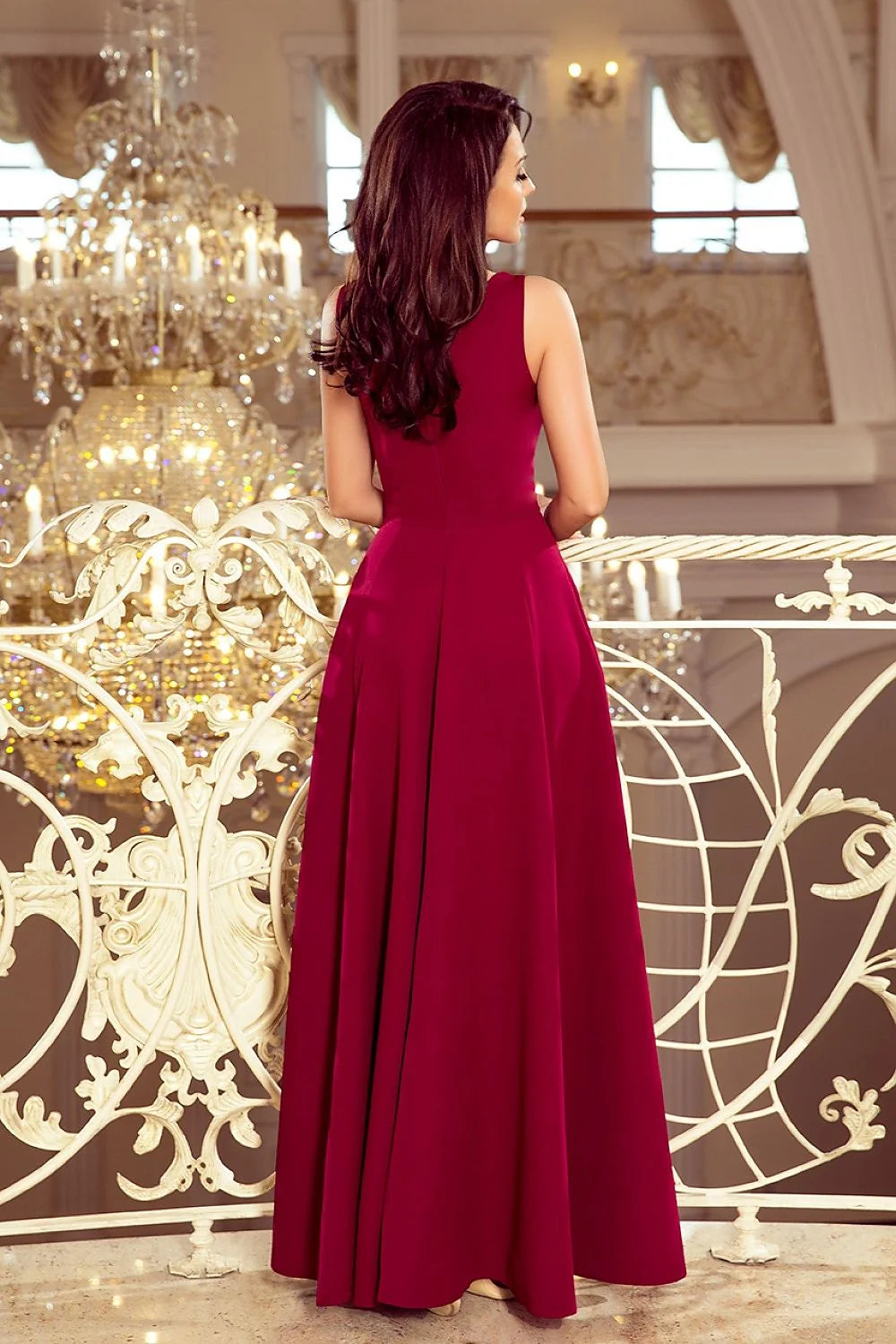 Robe longue élégante sans manches en satin bordeaux pour femme, robe de bal classeuse pour soirées et mariages