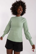 Chemisier femme Rue Paris manches longues coton élasthanne sage vert coupe ajustée poignets larges mode élégante