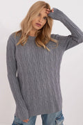 Pull-over féminin casual moderne avec motif torsadé gris manches longues coupe ample en maille douce et élastique