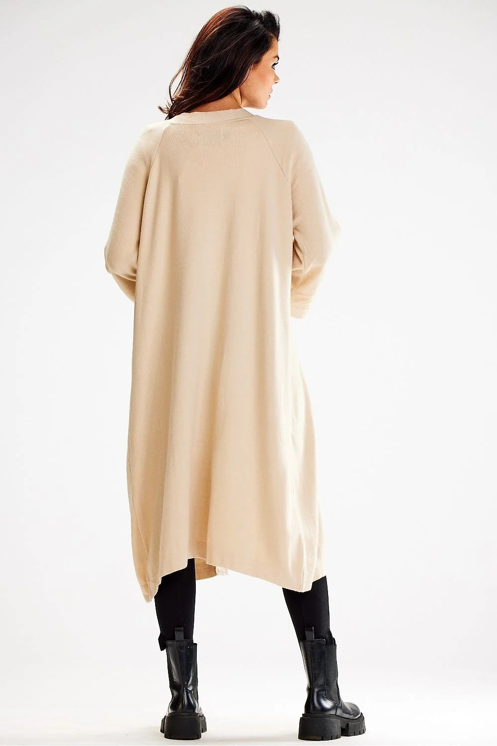 Cardigan awama long à manches larges ceinture nouée matière douce nylon pbt viscose beige universelle
