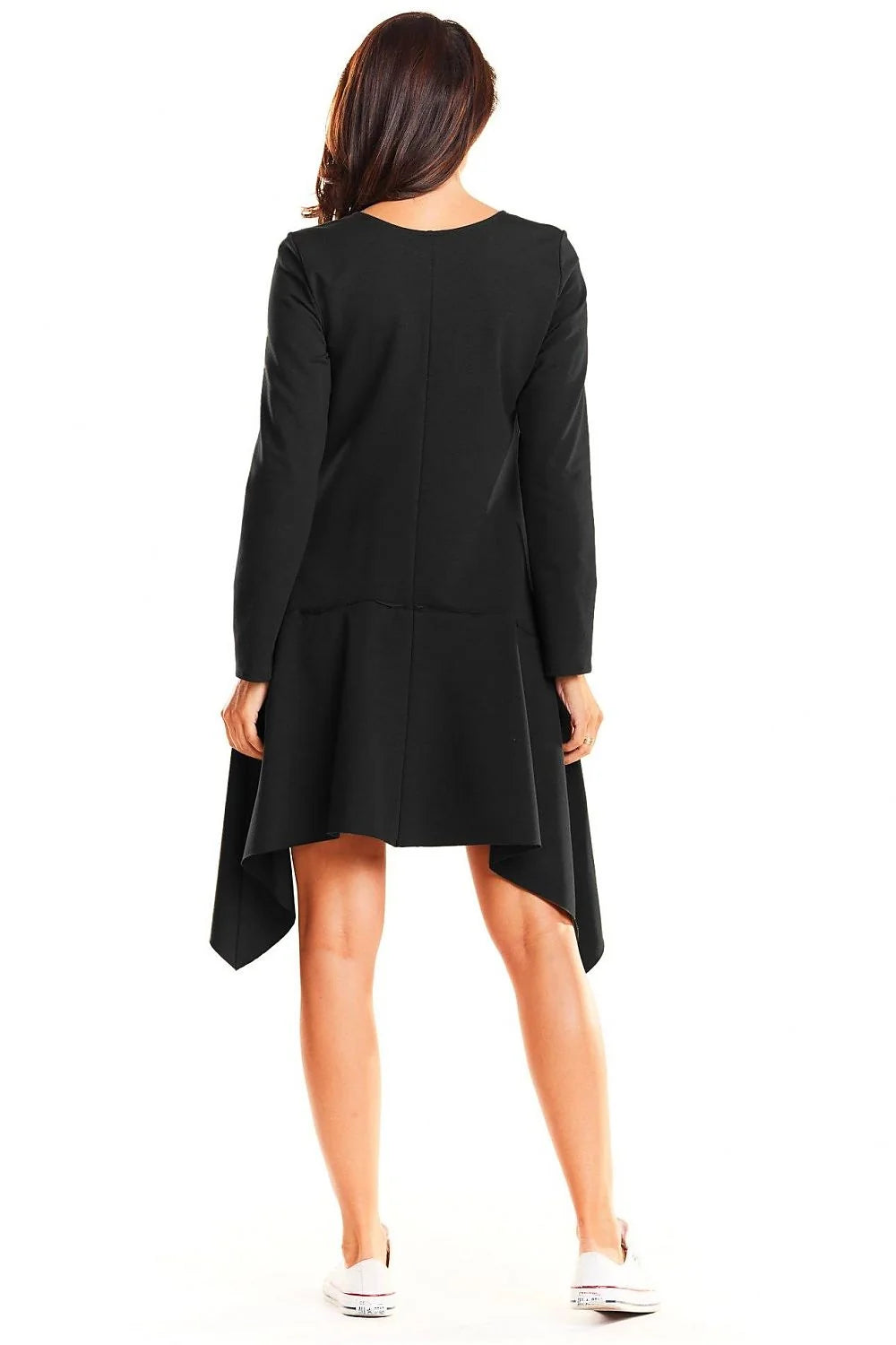 Robe bleu vif coton élasthanne polyester manches longues asymétrique moderne élégante décontractée féminine mode