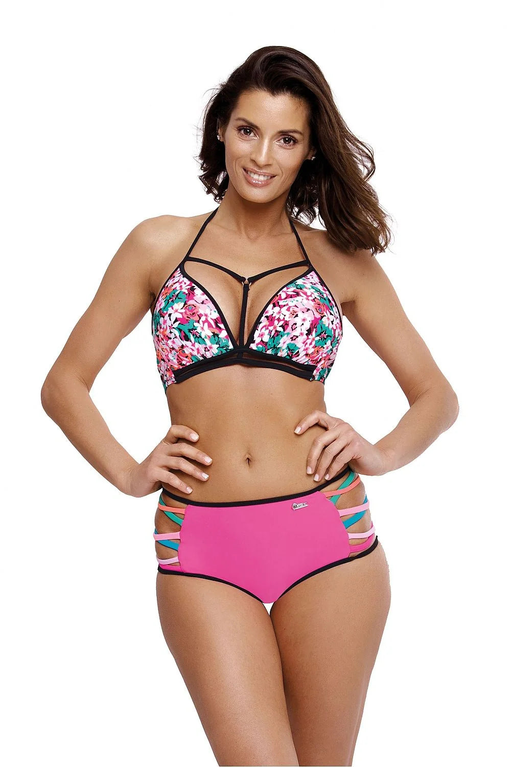 Bikini multicolore en Lycra design moderne floral sexy avec lanières découpées mode plage tendance