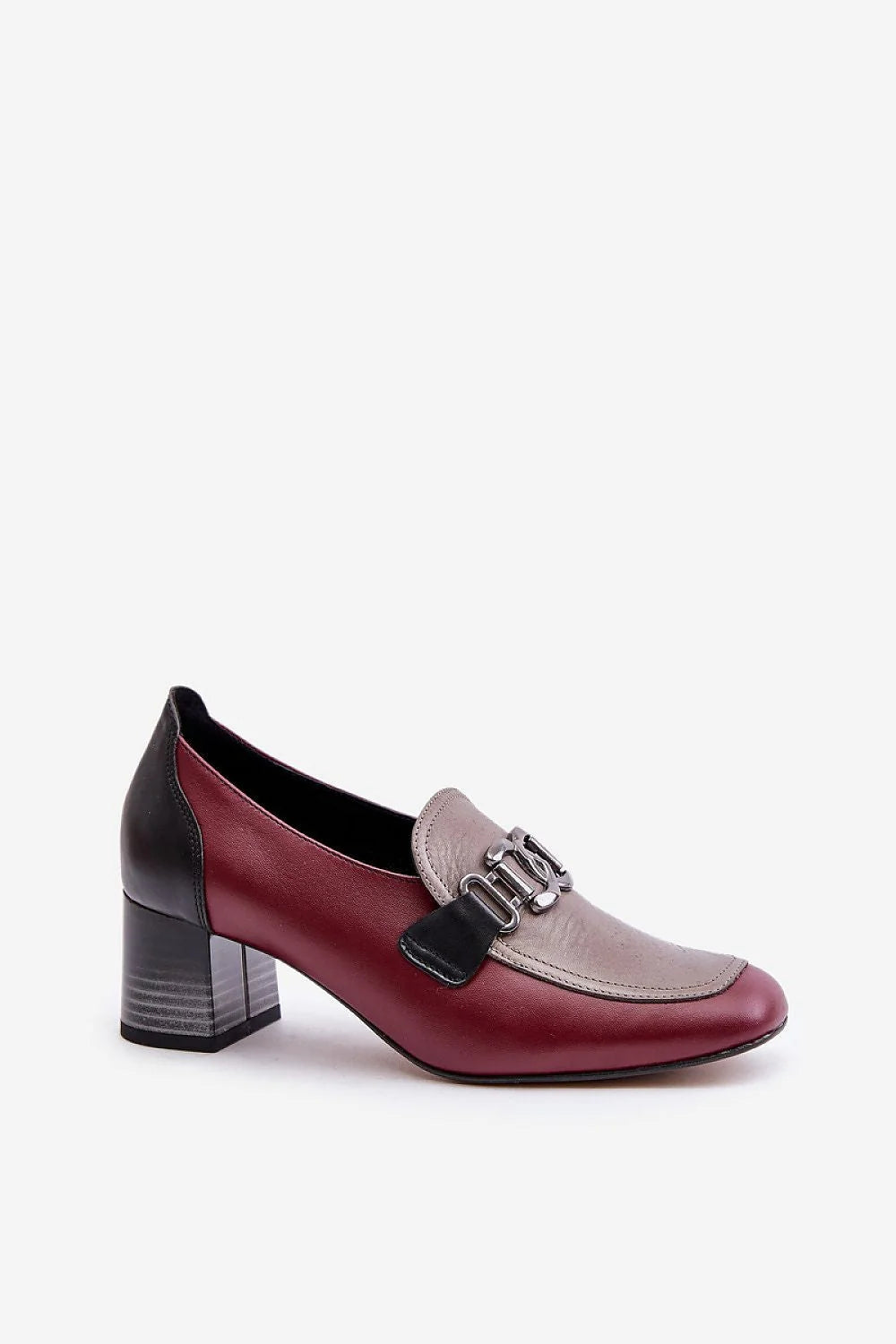 Escarpins élégants Laura Messi cuir naturel talon large design moderne bout carré doré femme
