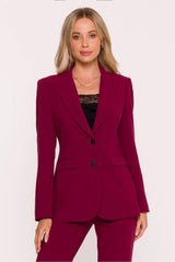 blazer femme cintré deux boutons col cranté épaules structurées bordeaux tissu lisse extensible doublé poches rabat manches étroites