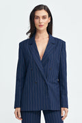 Veste croisée femme double boutonnage rayures classiques bleu marine beige taille ajustée blazer élégant professionnel