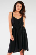 Robe élégante décontractée mi-longue fines bretelles décolleté en cœur coton lycra taille ajustable femme