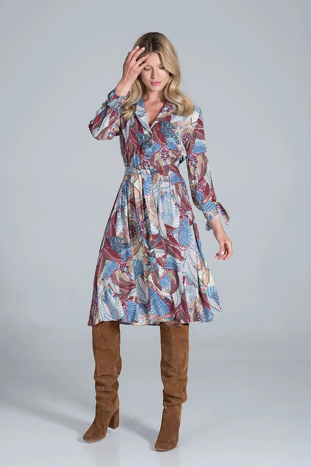 Robe chemise viscose décontractée à carreaux manches longues ceinture ajustable élégante pour femme automne