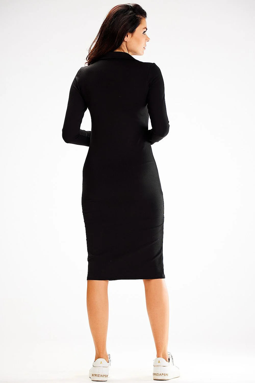 Robe élégante pour femme noire manches longues style minimaliste jersey stretch taille ajustable occasion多种