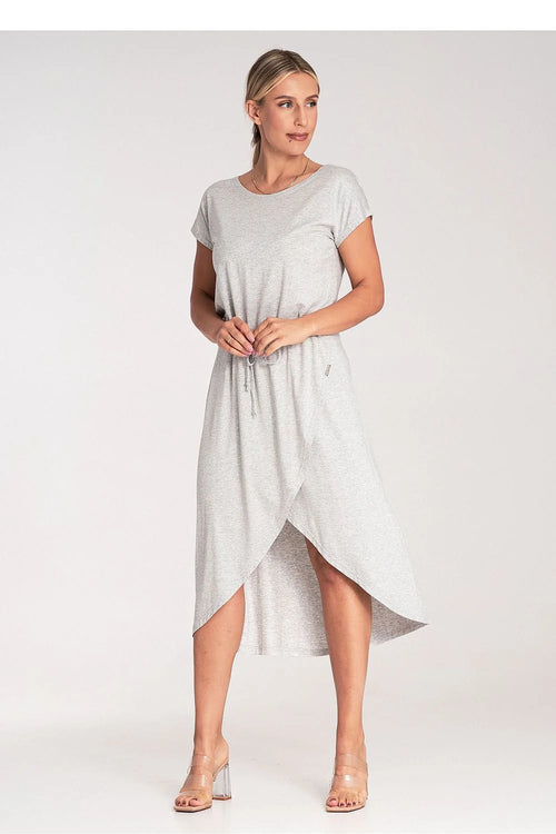 Robe de jour asymétrique en viscose manches courtes encolure superposée taille ajustable pour femme