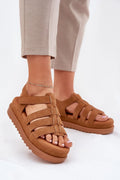 sandales gladiateur femmes cuir suédé camel plateforme 5cm brides tressées lanière centrale velcro réglable semelle crantée amortie maintien chic