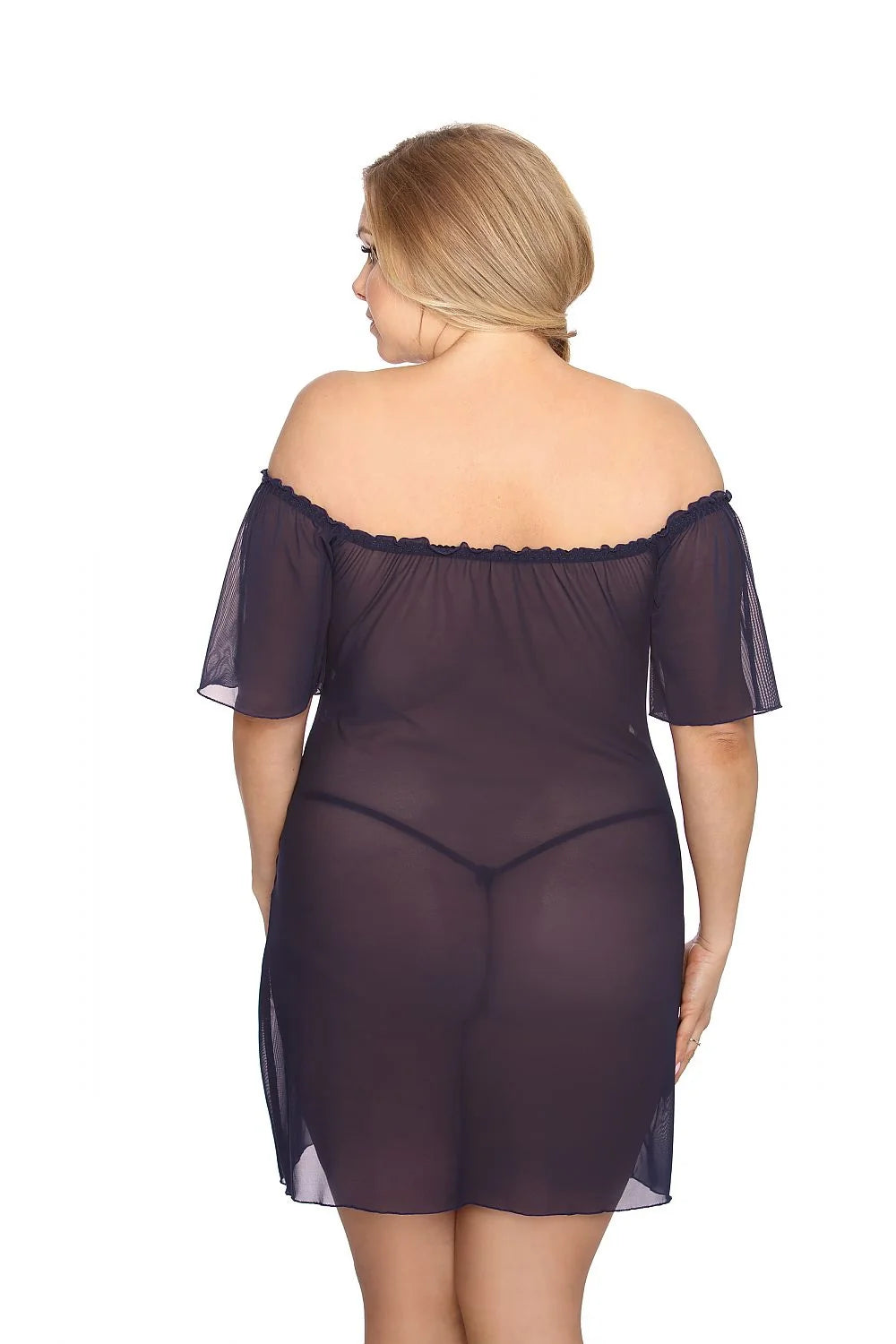 Robe de nuit dentelle noire sensuelle Anais manches courtes épaules dégagées lingerie féminine élégante