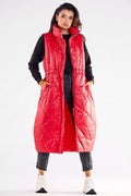 Gilet awama doudoune longue sans manches pour femmes coupe moderne col montant matelassé en diagonale couleur rouge vif polyester 100% taille S/M L/XL
