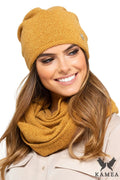 Bonnet et écharpe assortis Kamea en laine douce jaune moutarde mode élégante automne hiver femmes