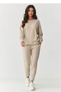 ensemble survêtement femme coton élasthanne molleton beige oversize raglan manches longues poignets côtelés jogger slim poches plaquées