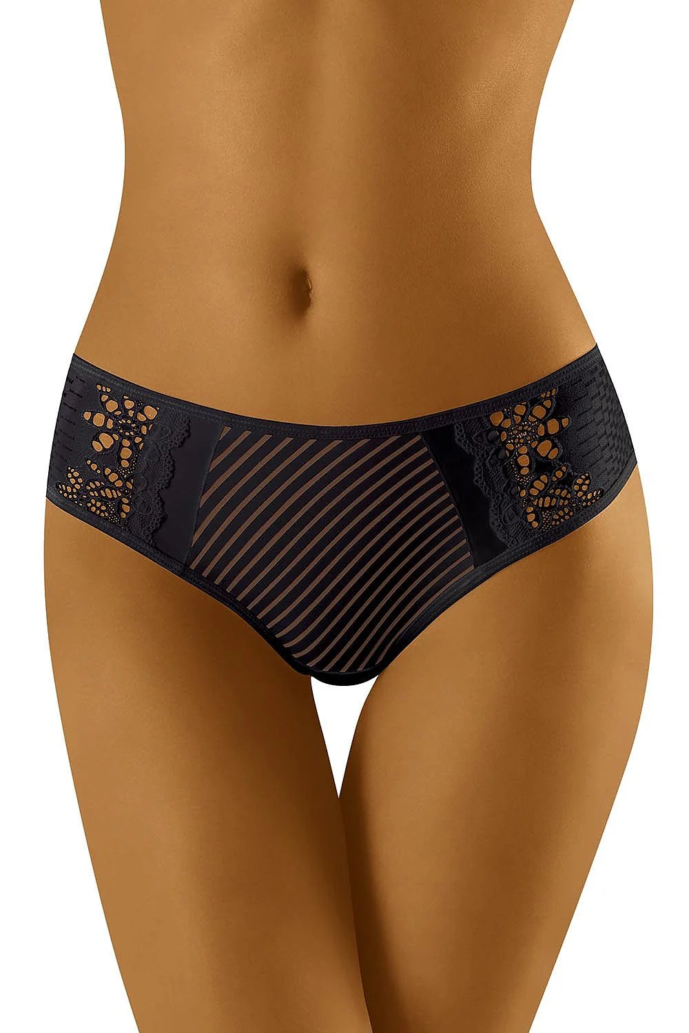 Culotte féminine élégante dentelle polyamide elastane taille ajustable femme noir semi-transparent rayures