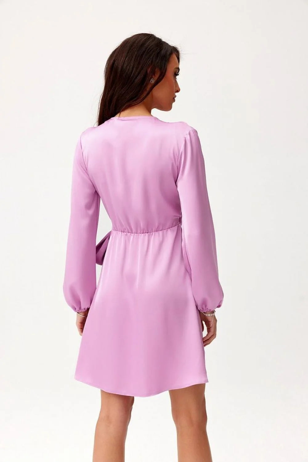 Robe de cocktail élégante longueur mini manches longues ceinture ajustable couleur rose lavande femme mode occasion spéciale