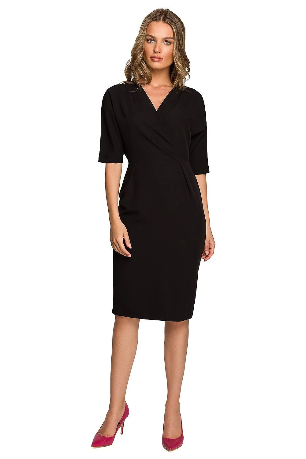 Robe de jour élégante ajustée manches chauve-souris longueur genoux vert émeraude polyester viscose elasthanne femme