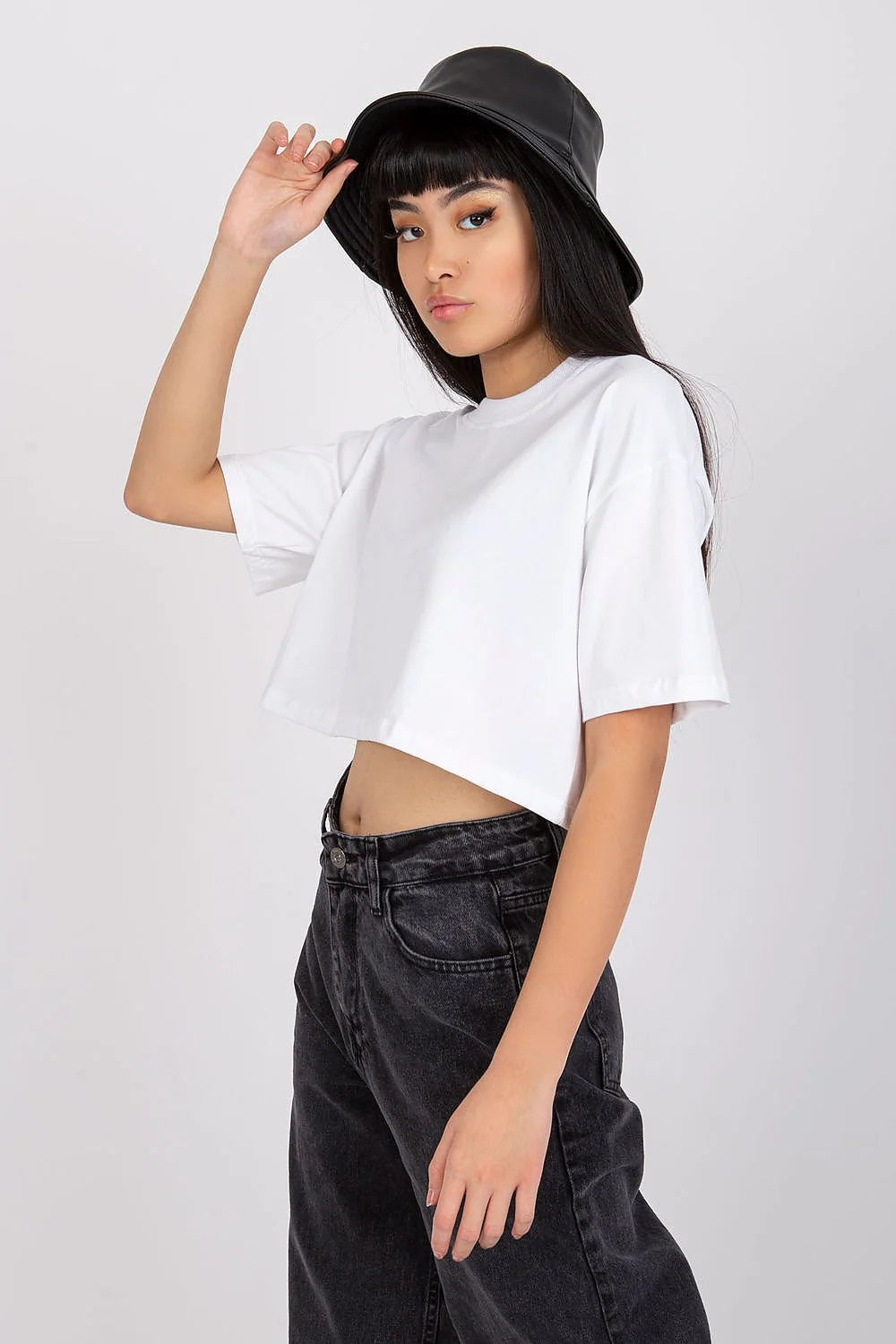 T-shirt crop blanc femme mode élégant tendance coton 90% élasthanne 10% coupe ample manches courtes