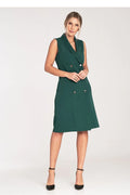 Robe élégante sans manches style veston croisé couleur verte foncée matières de haute qualité femme coupe droite ajustée