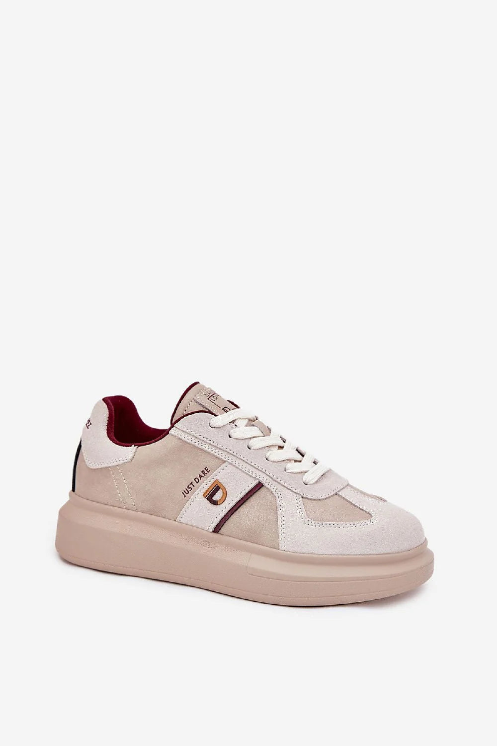 baskets femme basses casual chic plateforme compensée beige crème empeigne cuir suède lacets plats col rembourré semelle amovible