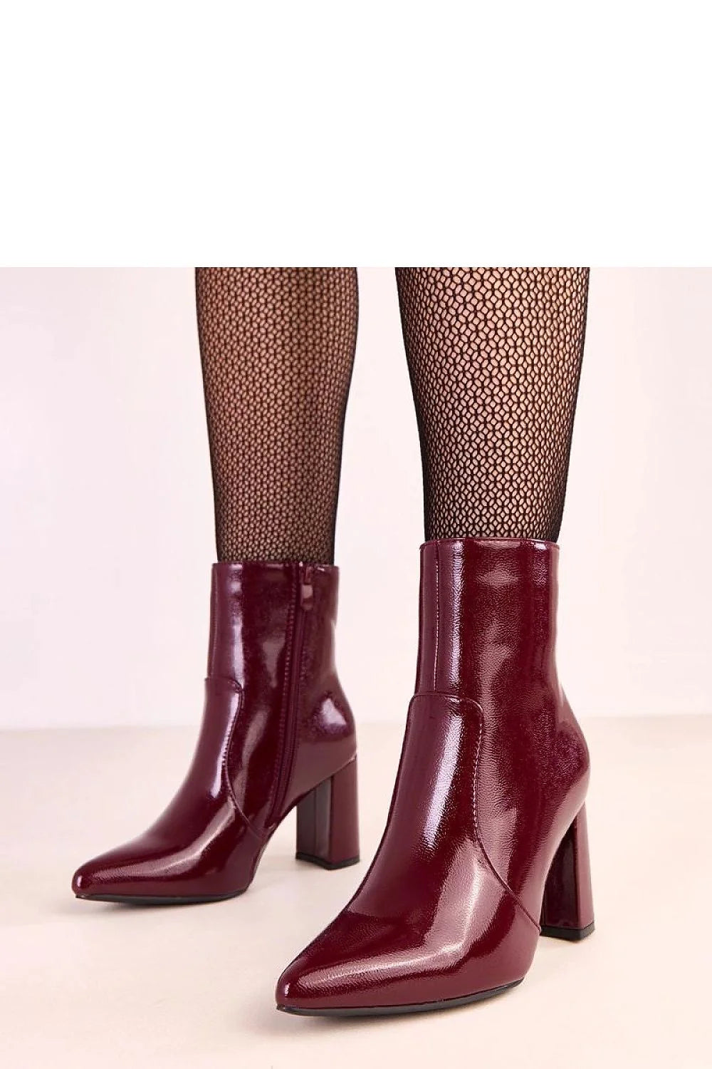 bottines cheville cuir écologique verni bordeaux bout pointu talon 8cm bloc carré stabilité confort doublure chaude semelle tissu fermeture éclair
