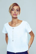Chemisier femme en viscose élasthanne élégant casual chic manches courtes col rond dos nu