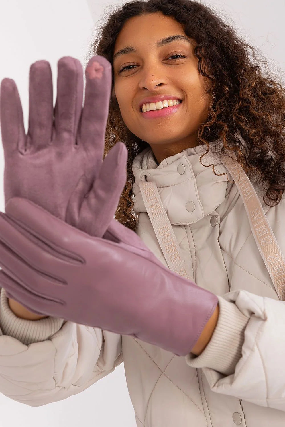 Gants élégants pour femmes, style classique, couleur mauve, broderie fleur, isolation thermique, confort hiver, polyuréthane polyester spandex