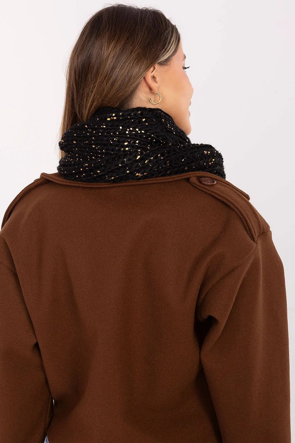 snood femme grosse maille tricotée noire paillettes dorées circulaire large enveloppante chic festif doux chaud cosy polyester imprimé coloré ajusté