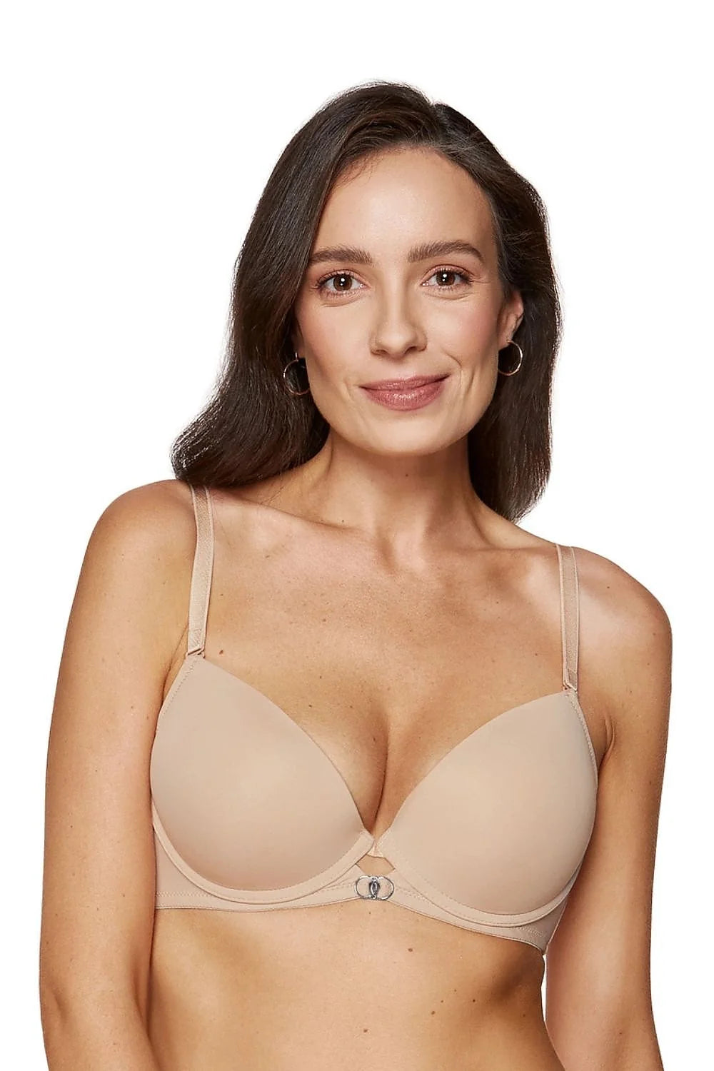 soutiengorge pushup plunge bonnetsmoules lisses invisible beige chair rembourré armatures bretelles amovibles réglables dorés confort extensible maintien stabilisant