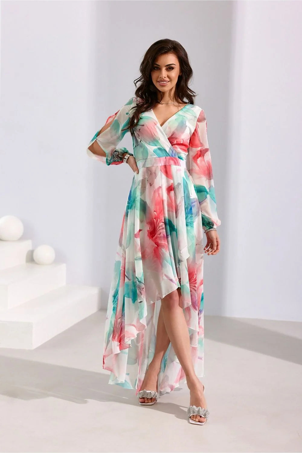 Robe de jour Roco Fashion asymétrique longue manches longues décolleté croisé tailleur femme été soirées occasionnels