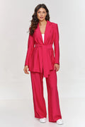 Ensemble Makadamia pour femme style moderne élégant coupe fluide fuchsia matelassé sans doublure veste ceinture pantalon jambes larges